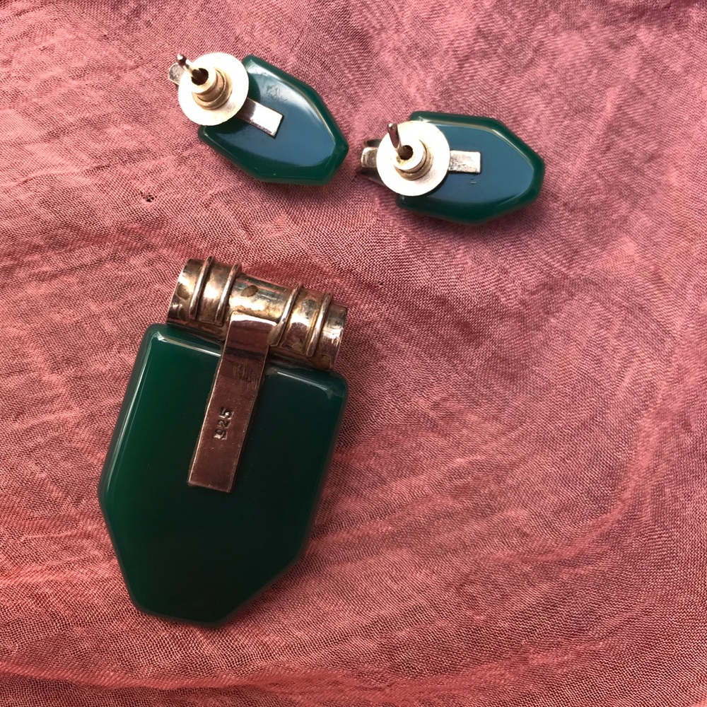 Green Stone Sterling Silver Set - image 2